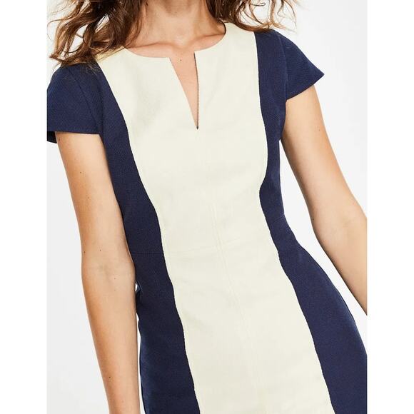 Boden Womens Dress Sz 16 Freida Textured Navy Blue Ivory Shift Fit and Flare NEW - Picture 3 of 10
